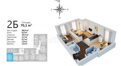 Продаю 2-комнатную квартиру, 71кв. м., этаж - 2/10, Уметалиева / Рыскулова.