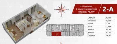 СРОЧНО Продается: 2х комнатная квартира, в новом ЖК «Центриум Резиденс» от СК«CapStroy», Площадь 77,2 м2, Дом находится Турузбекова/Бокомбаева, цена 55,5т$