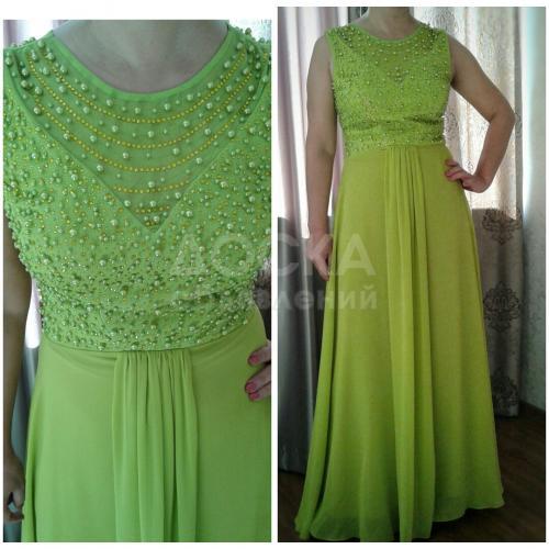 Продаю роскошное платье в пол от "Космобеллы",ярко горчичного цвета,украшенная жемчугами и стразами