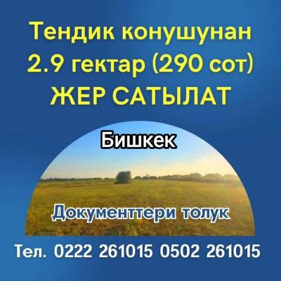 Срочно
ТЕЗ АРАДА АРАДА ТЕҢДИК конушунан 2.90 гектар ЖЕР САТЫЛАТ 
Контур 396)

Документтери толук, юридически таза
Документтер юристин көзөмөлүндө өтөт

Сельхоз назначение
Трансформация жасап алса болот
Жанында жерлер трансформация болуп, участоктор сатылу