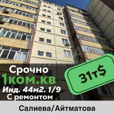 Продаю 1-комнатную квартиру, 45кв. м., этаж - 1/9, Салиева 229/4.
