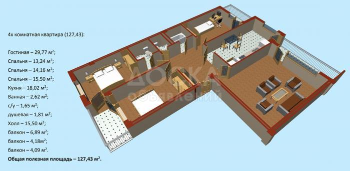 Продаю квартиру 4-ком., 127,43кв. м., этаж - 4/9, Ахунбаева/Молдыбаева,
