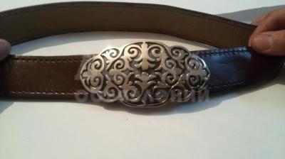 Женский ремень (кемер кур) из натуральной кожи с мельхиоровой пряжкой ручной работы