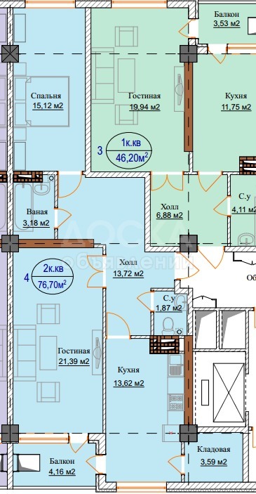 Продаю квартиру 2-ком., 76кв. м., этаж - 7/10, мкр Асанбай.