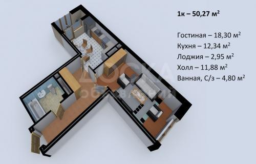 Продаю квартиру 1-ком., 50кв. м., этаж - 4/9, Горького/Чолпонатинская.