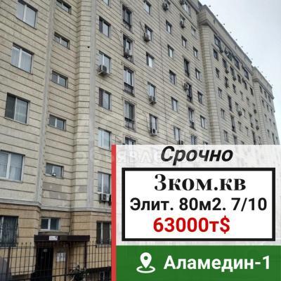 Продаю 3-комнатную квартиру, 80кв. м., этаж - 7/10, аламедин1.