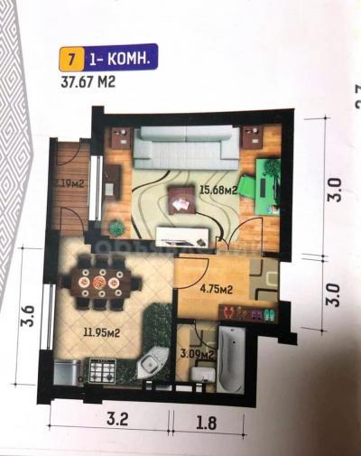 Продаю 1-комнатную квартиру, 37кв. м., этаж - 8/10, Мкр Джал.