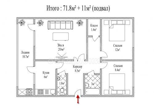 Продаю квартиру 3-ком., 72кв. м., этаж - 1/4, 3 мкр (ПМК).