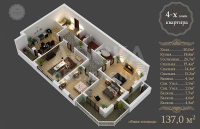 Продаю 4-комнатную квартиру, 140кв. м., этаж - 5/10, МАНАСА АЖЫБЕК БААТЫРА.