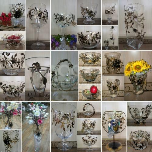 Стеклянные вазы с коваными узорами. Польша.