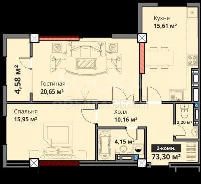Продаю 2-комнатную квартиру, 69кв. м., этаж - 3/10, Панфилова 150 .