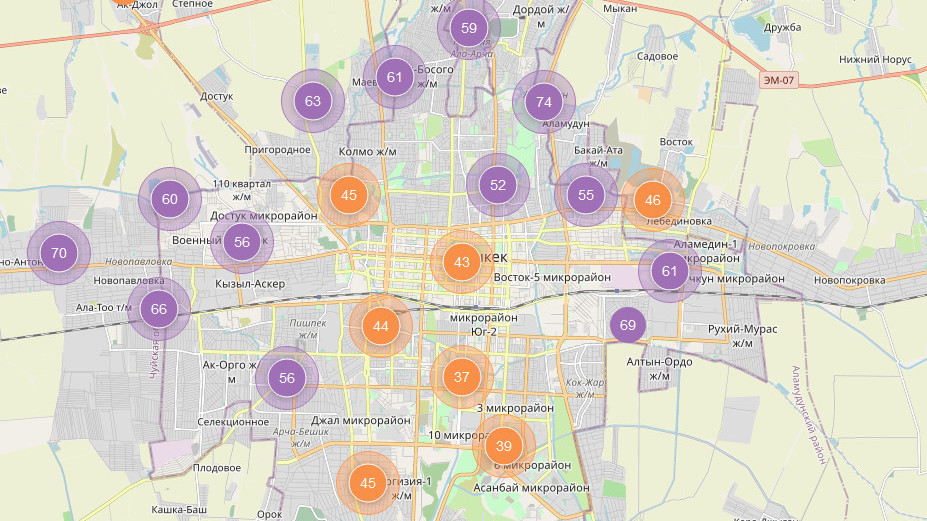 Карта голосов в поддержку С.Жапарова