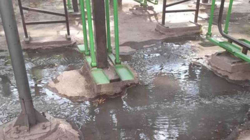 «Пока в городе засыхают парки». На Раззакова затопило спортплощадку. Фото