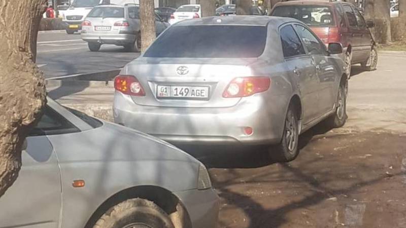 «Тойота» со штрафами 24,5 тыс. сомов припаркована на газоне на Манаса. Фото