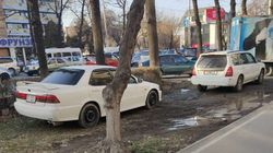 На Манаса «Хонда» и «Субару» припаркованы на газоне. Фото