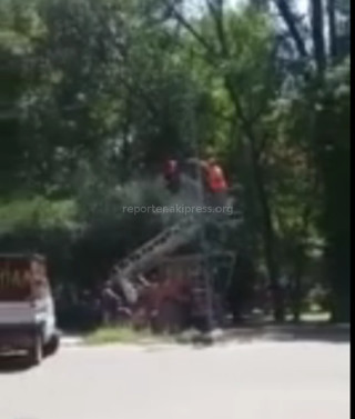 На Молодой Гвардии-Рыскулова красят светофор, - горожанин <i>(видео)</i> На Молодой Гвардии-Рыскулова красят светофор, - горожанин <i>(видео)</i>