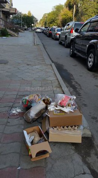 В Бишкеке на ул.Боконбаева неизвестные выносят мусор на тротуар, - читатель (фото)