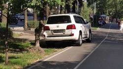 «Лексус» припарковали на велодорожке, заехав на газон. Фото