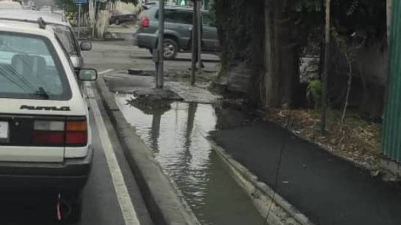 На Горького вода из арыка заливает тротуар. Фото