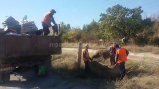 «Тазалык» Бишкека вывез скошенную траву вдоль быстротока на улице Ч.Валиханова
