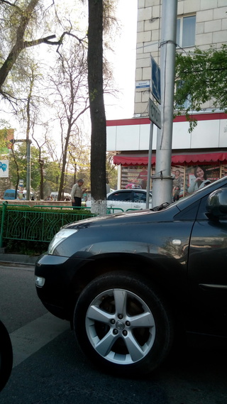 «Это «Народный» на пересечении Чуй-Манаса. 24 апреля такси заехало на аллею и мешало прохожим. Это нормально?» - читатель.