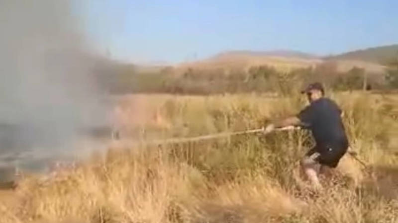 Как жители Орловки своими силами тушили пожар в поле. Видео