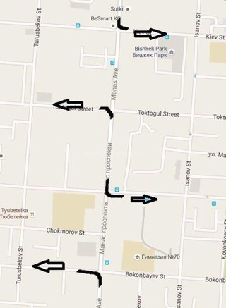 Горожанин предлагает установить дополнительные секции светофоров для разгрузки проспекта Манас и улицы Абдрахманова (схема) Горожанин предлагает установить дополнительные секции светофоров для разгрузки проспекта Манас и улицы Абдрахманова (схема)